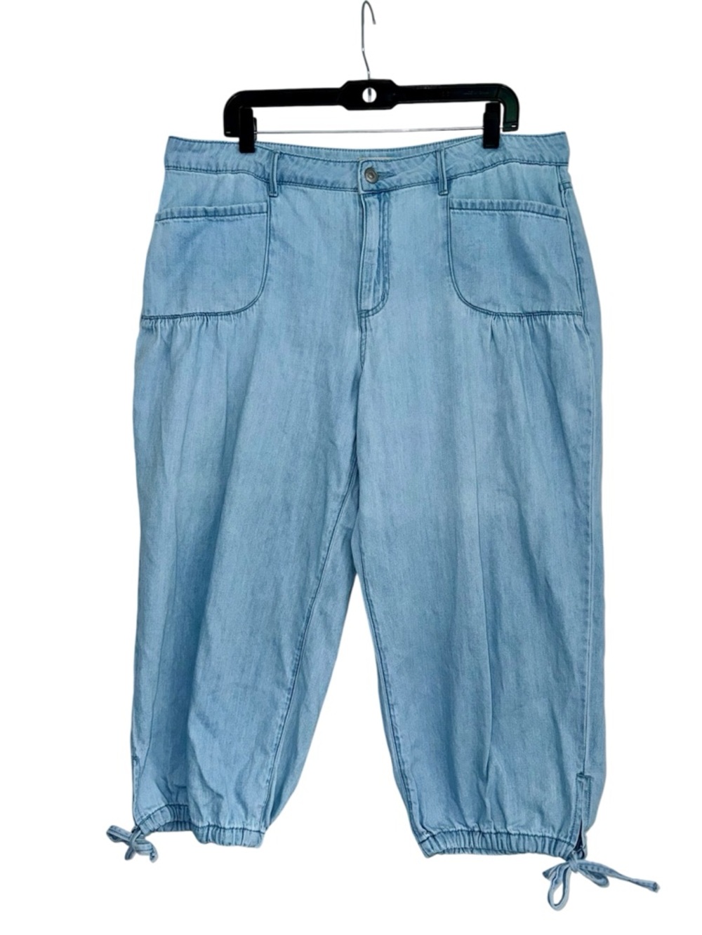 LOGO Cropped Barrel Leg Jeans Size 14 With Ties Light Wash Denim 👖